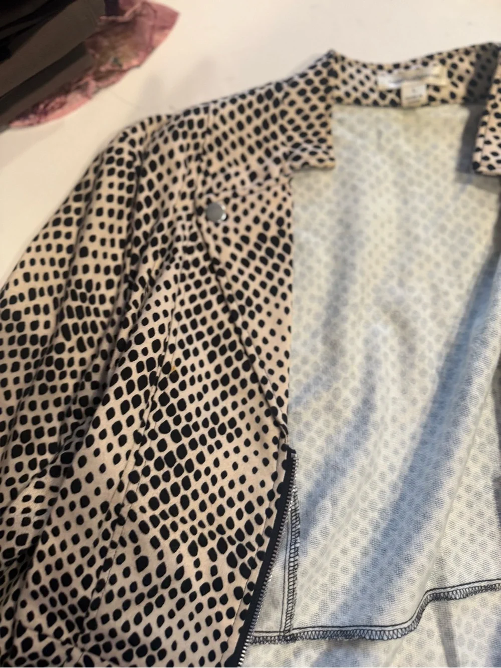 JohnPaulRichard Beige Jacket with Black Polka Dot Print